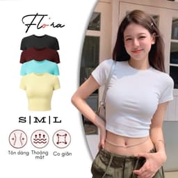 ( Free size 28 - 48kg ) Áo CROPTOP TAY NGẮN CỔ TRÒN TRƠN Thun Gân CR66, Áo Thun Ôm Body Kiểu Basic 1