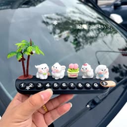 🐶 SET CHÓ MALTESE MINI DECOR Ô TÔ KÈM HOA TULIP VÀ BẢNG SỐ ĐIỆN THOẠ 8