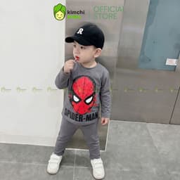 [10-29KG] Bộ Dài Tay Cho Bé Trai KIMCHIBABY Vải Cotton Cao Cấp 190gsm Mềm Mịn Họa Tiết Siêu Nhân Người Nhện KD601 4