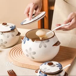 Hũ Sứ Đựng Mỡ Liễn Đựng Gia Vị 1200ml Có Tai Cầm Tiện Lợi Kiểu Vỏ Sò Chất Liệu Gốm Sứ An Toàn Cho Sức Khỏe VOICON-[DA72] 2