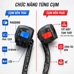 Cùm fz v2 loại 1 cho xe máy xe điện, cụm công tắc FZ gắn ghi đông đa chức năng 4