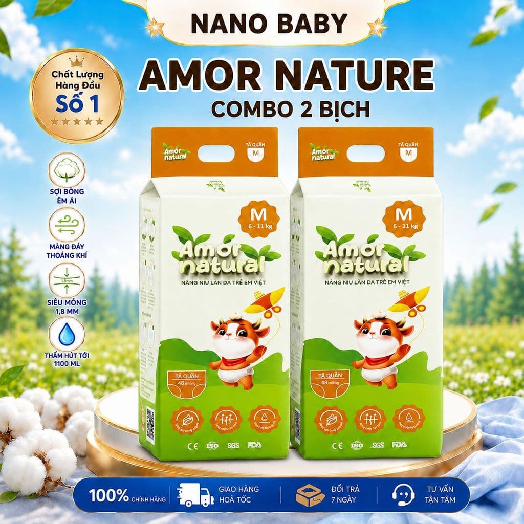 COMBO 2 bịch Tã Bỉm Quần Dán AMOR NATURAL, Mềm Mại, Mỏng Nhẹ đủ size