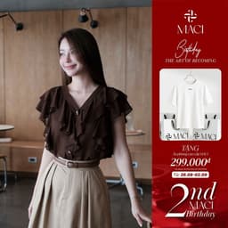 Áo Sơ Mi Nhún Bèo Nâu Choco Chất Chiffon Hàn MACI MCASMNA0396 Thời Trang Nữ Thiết Kế Độc Quyền 1