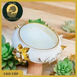 Bát thả hoa bạch ngọc RỒNG VIỆT, bát minh đường sứ trắng dát vàng cao cấp, độc đáo và sang trọng. 1