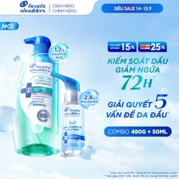 [KOL] Combo Dầu Gội Kiềm Dầu/ Giảm Ngứa 72 GIỜ Và Xịt Dưỡng 5 TRONG 1 HEAD & SHOULDERS Làm Sạch Gàu Vượt Trội 480g+50ml 1