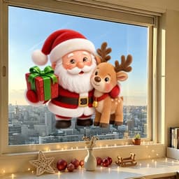 Tấm decal Dán Kính bóc dán tiện lợi, Chủ Đề Giáng Sinh Ông Già Noel Và Nai Sừng  5