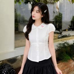 Áo sơ mi kiểu cổ bèo dáng ôm có dây cột eo tăng chỉnh tôn dáng in nơ hồng ở cổ SS036INNO - Fashion 73 4
