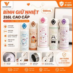 Bình Giữ Nhiệt 316L Cao Cấp 500ml Inox 316 An Toàn Chống Gỉ Sét 3 Cách Uống Tiện Lợi Có Dây Rơm VOICON-[CU22] 1