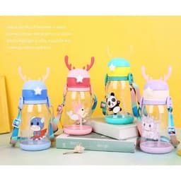 Bình nước nhựa có ống hút 600ml dây đeo tiện lợi, phù hợp cho các bé đựnġ nước đến trường, VOICON-[LA22] 3