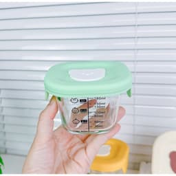 Hộp trữ đông thủy tinh ăn dặm cho bé có vạch chia 180ml nắp silicon, Hũ trữ đông đồ ăn dặm cho bé Freeship 4