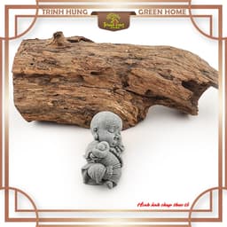 Tượng tiểu phật nằm ôm vàng đá sa thạch - Tượng deco, trang trí tiểu cảnh, bán cạn, terrarium 3