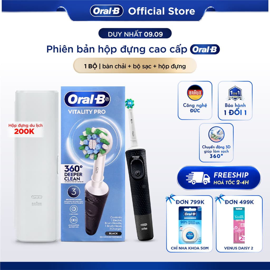[KOL] Phiên Bản  Hộp Đựng Bàn Chải Điện ORAL-B VITALITY Pro 3 CHẾ ĐỘ Làm Sạch Sâu Từng Kẽ Răng