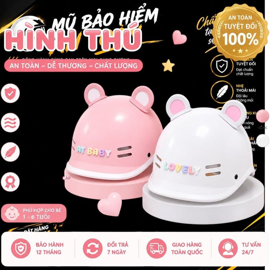 [ĐẠT CHUẨN AN TOÀN] Mũ Bảo Hiểm Cá Heo Nửa Đầu Nam Nữ Hot Trend Nhiều Màu Kèm Tai Gấu