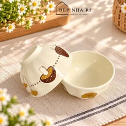 Bát Đĩa Gốm Sứ Họa Tiết Nấm Nâu Phong Cách Hàn Quốc, Bát Ăn Cơm Đẹp Dễ Thương Decor Bàn Ăn 6