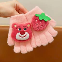 Găng Tay Len Cho Bé 2-6 Tuổi Họa Tiết Gấu Dâu Cute – Găng Tay Giữ Ấm Mùa Đông Cho Bé. C87 SHOP 7
