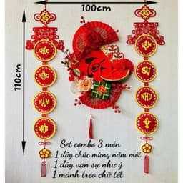 Set 3 Món Decor Tết 2027 Trang Trí Nhà Cửa & Cửa Hàng – Mành Treo Chữ Tết + Dây Vạn Sự Như Ý + Dây Chúc Mừng Năm Mới 2