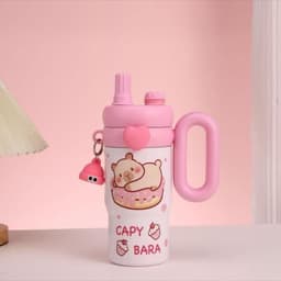 Bình Giữ Nhiệt Hoạ Tiết CAPYBARA Thể Tích 850ml , Có tay cầm và ống hút dễ thương 5