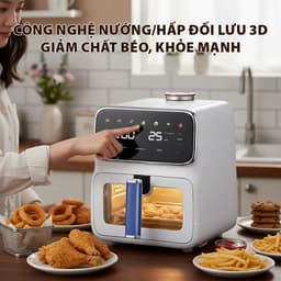 [ĐỜI MỚI NHẤT- BH 18T] Nồi chiên không dầu hơi nước Qcooko cống suất 1500W dung tích 5L, màn hình cảm ứng dễ dàng thao t 7