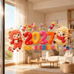 MNTT 2027 Decal Dán Tĩnh Chống Thấm Nước Lễ Hội Không Khí Trang Trí Cửa Sổ 3