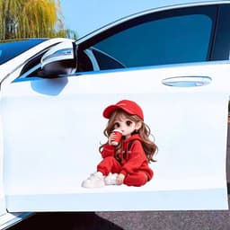Decal Dán Xe Hơi Bé Gái Uống Cà Phê Đỏ Chống Thấm Nước, Phụ Kiện Xe Hơi Thời Trang 2