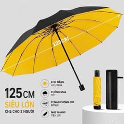 Ô Dù Cầm Tay Khổ Lớn 125cm 12 Nan Siêu Bền, Ô Gấp Gọn Chống Nắng Chống Mưa Chống Gió, Dù Che Mưa 3 Người Có Túi Đựng_TH 8