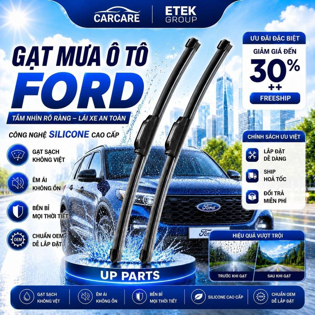 Bộ Gạt Mưa Ô Tô FORD Everest, Ranger, Focus, EcoSport, Explorer – Cần Gạt Mưa Xe Hơi Chuẩn Zin Xương Mềm UP PARTS