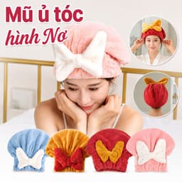 Khăn quấn đầu vải nhung san hô thấm nước – Hình nơ dễ thương, nhanh khô sau khi gội, có chun co giãn 1
