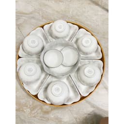 Bộ Bát Đĩa Hoa Mặt Trời 7 Món Vân Đá Trắng Sang Trọng, Bộ Đĩa Cánh Hoa Kèm Tô Trung Tâm Bày Mâm Cơm Gia Đình 6