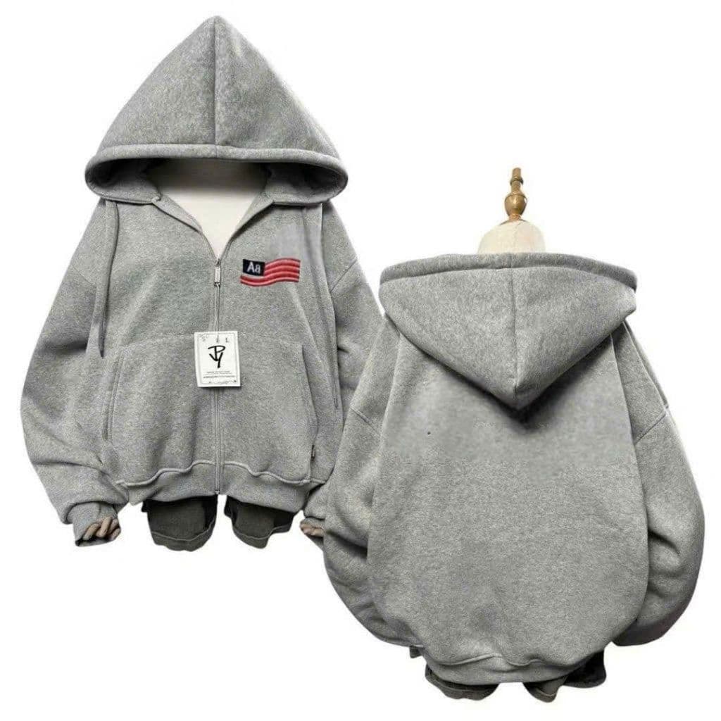 Áo khoác Hoodie Zip Trơn Vải 2 Da Chống Nắng Tốt Form Rộng Nam Nữ -hình LÁ CỜ MỸ AAaaa,