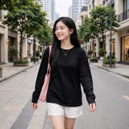 Áo thun cổ tròn dài tay thun giấy xước mỏng nữ mát mẻ hot trend form   OTG17 8 43 65 9