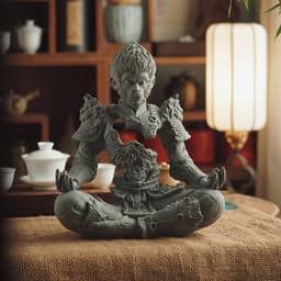Tượng Ngộ Không đấu chiến thiền tâm đá sa thạch ST0375 - Tượng tôn ngộ không phá giáp ngồi thiền 3