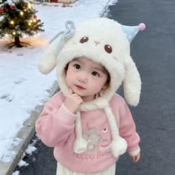 QUTZZMND Mũ Dệt Kim, Bảo Vệ Tai Bò Sang Trọng Chống Gió, Lót Dày Dễ Thương Thỏ Dài Tai Mùa Đông Ấm Áp Hoạt Hình Mũ Chui Đầu Cho Trẻ Em 8