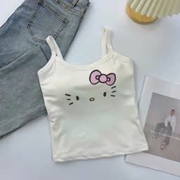 <  Kèm Đệm Mút > Áo 2 dây có mút ngực chất tăm lạnh , áo hai dây nữ hình mèo Đơn giản CATTINGER 1