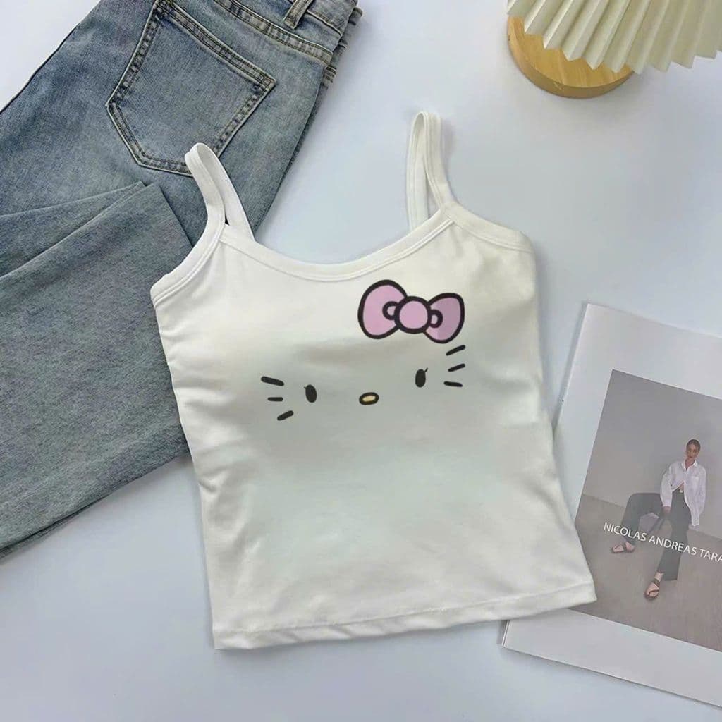 <  Kèm Đệm Mút > Áo 2 dây có mút ngực chất tăm lạnh , áo hai dây nữ hình mèo Đơn giản CATTINGER