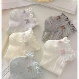 Set 5 Tất Nơ Cổ Ngắn Cotton Dệt Kim Dễ Thương Tất Vớ Nữ 6