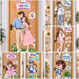 Decal dán cửa phòng gia đình nhiều hoạ tiết dễ thương (nền trắng )cho không gian sống ấm cúng và sinh động 1