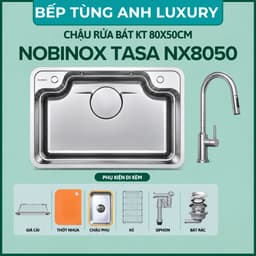 CHẬU RỬA BÁT 1 HỐ NOBINOX TASA NX8050 | Kích thước 80x50cm | Bản nâng cấp B180 1
