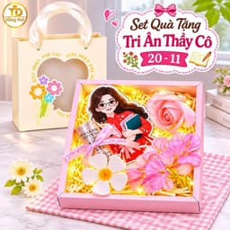 "Hộp quà 20-11 thân tặng thầy cô: hoa, thiệp, đèn nháy, ống mê ka cuốn tiền ý nghĩa." 5