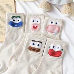 Set 10 đôi tất hoạ tiết biểu cảm mặt đáng yêu, tất nữ cổ trung phong cách biểu cảm hài hước T413 9
