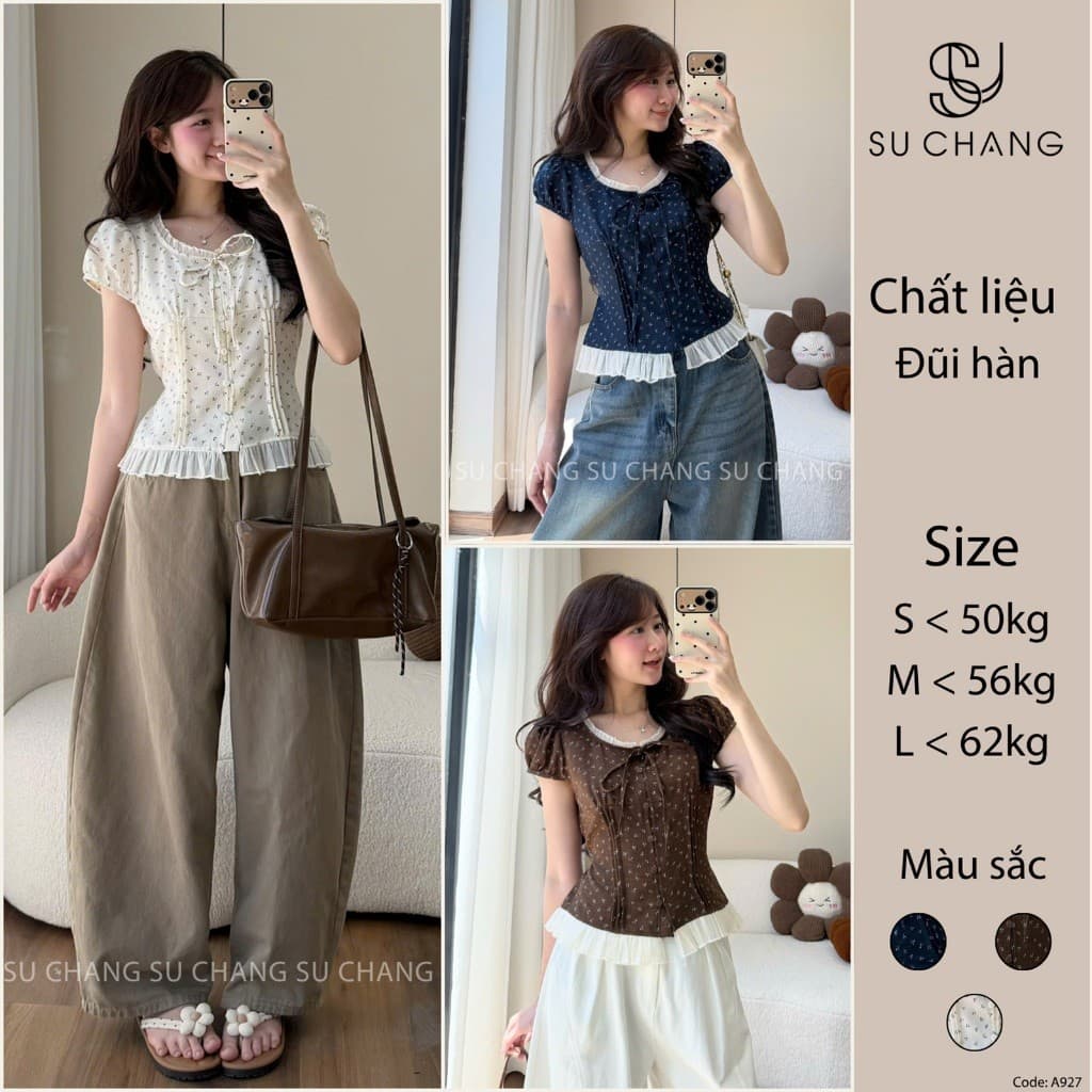 Áo Babydoll Phối Viền Tơ Bèo Cổ Nơ A927 Su Chang Thời Trang Nữ
