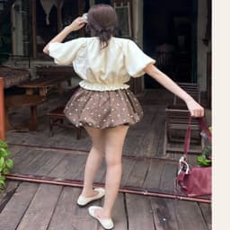 Áo Sơ Mi Cộc Tay Dáng Croptop Tay Bồng Chun Dưới M1212 Thời Trang Nữ  5