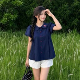 Áo sơ mi bèo quốc dân cổ sen tay bồng dáng babydoll in nơ hồng xinh đẹp SMZ93366 2