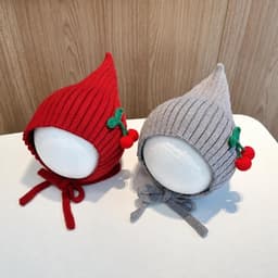 M174 Mũ Len Trùm Đầu Có Dây Buộc Giữ Ấm Mùa Đông Cho Bé, Mũ Len Cho Bé Đính Quả Cherry Dễ Thương 3m -2 tuổi 5