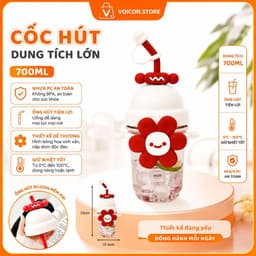 Bình Nước Hoa Cười 700ml Hoa Nổi 3D Dây Đeo Tiện Dụng Màu Pastel Đỏ & Xanh Phù Hợp Học Sinh Văn Phòng SHOP VOICON BIN66 1
