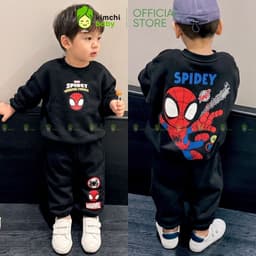 [10-29kg] Bộ Nỉ 2 Da Cao Cấp Cho Bé Trai Dày Mịn Ấm  Mặc Thu Đông  KIMCHIBABY Họa Tiết Siêu Anh Hùng Người Nhện BN601 2