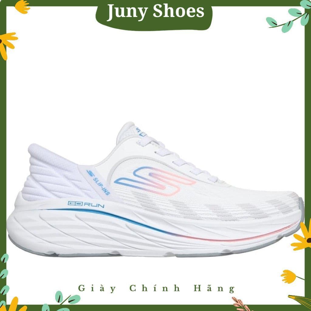Giày Thể Thao Nữ Đế Dày Max Cushion Slip-ins Trắng Phối Hồng Xanh, Êm Chân Đi Bộ