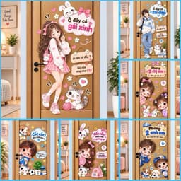 Decal, sticker dán cửa hình chibi dễ thương. Decal dán cửa. 3