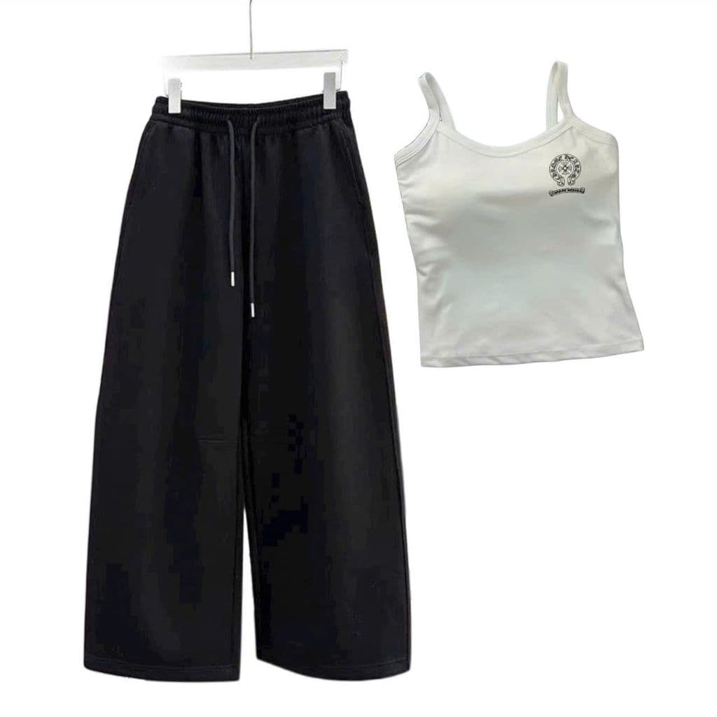 < free size 33 -48kg  > Sét bộ quần dài da cá ống suông + mix áo 2 dây ĐỆM MÚT - chữ THẬP -thoitrang2k