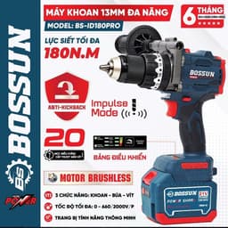 Máy Khoan Pin 3 Chức Năng BS BOSSUN BS-ID180PRO, Có Chống Lật Cổ Tay - Lực Siết 180NN, Đầu kẹp 13MM 1