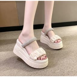 DÉP XUỒNG NỮ HAI QUAI NỮ REN PHỐI ĐÁ XOÀN 7CM CAO CẤP NHẤT. 5
